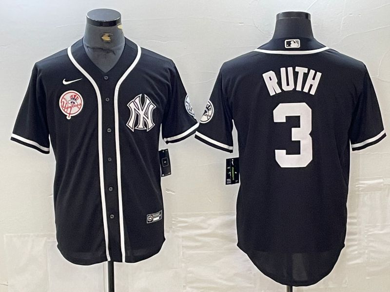 Men New York Yankees 3 Ruth Black Second generation joint name Nike 2024 MLB Jersey style 3